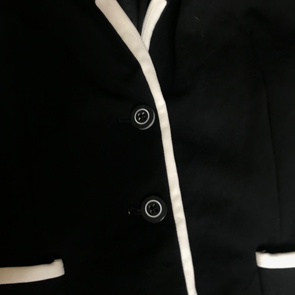Women’s Black Blazer with White Piping Trim • Tailored 2-Button Jacket - Picture 9 of 12